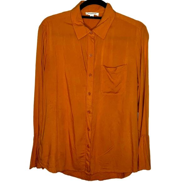 beachLunchLounge Button Up Collared Long Sleeve Semi-Sheer Top M - Picture 1 of 9